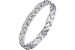 Jecanori Magnetic Bracelet for Women - Titanium Steel Brazaletes with 9 Powerful Magnets (each 3500 Gauss) included Removal Tool in a Gift Box, Silver Crystal