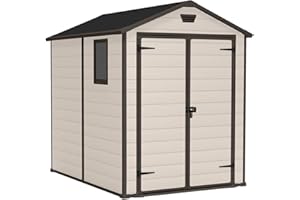 Keter Casetta da Giardino Manor 6x8, Finitura Effetto Legno Graffiato, Beige, 185,8x236,8x227H Cm