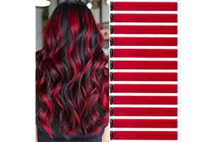 ‎JOOCEEBABY Rot Haarsträhnen Zum Einklipsen 12 Stück 55 cm Haarsträhnen für Zöpfe/Flechtfrisuren Clip in Extensions Einzelne Strähnen Bunte Haarsträhnen Kinder Haarverlängerungen Zubehör