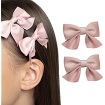 SOUONUP Haarspangen Für Mädchen – 2 Stück, Mit Pailletten, Große Schleifen, Rosa, 15,2 Cm