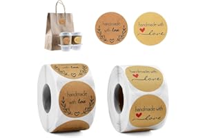 DOUSELLA 1000 Pz Etichette Adesive Personalizzate Rotonde Adesivi di Carta Kraft Etichette Adesive Cucina Vuoti Fai-da-Te Autoadesive per Bottiglie di Vetro, Vaso per Marmellate - Marrone, 3,8 CM