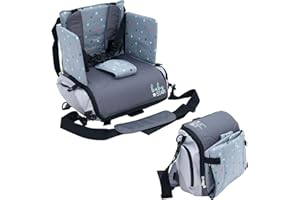 Olmitos - Trona Portatil Bebé 3 en 1: Asiento, mochila y bandolera -Universal, Correas Ajustables - Montaje Rápido - Bolsillos Prácticos - Compacto para Viajes - Universal (Stars)