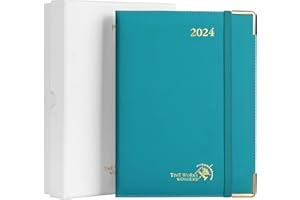 POPRUN Agenda 2024 Settimanale Premium 22 x 16,5 cm da Gen. 2024 a Dic. 2024, Copertina Rigida in Pelle PU, Tag Mensili, Carta da 100 gsm Certificata FSC®, Verde Pacifico
