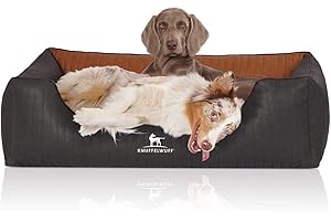 Knuffelwuff Ortopedyczne legowisko dla psa z laserowo pikowanej marmurkowej sztucznej skóry Rough Road XXL 120 x 85 cm czarne/Rusty