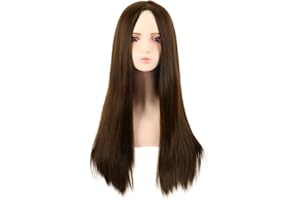 MapofBeauty 70 cm Modna Monochromatyczna Długa Prosta Peruka z Wysokotemperaturowego Włókna (Brązowa)