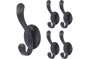 Vookkp 5 Pezzi Ganci Adesivi Muro, Appendiabiti da Parete, Gancio Adesivo Nero Senza Foratura, Appendi Accappatoio Bagno, Gancio Salvaspazio per Bagno, Cucina, Soggiorno