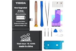 [5000mAh] Akku für iPhone X, YISHDA New Upgrade 0 Cycle Ultra High Capacity Battery Replacement for iPhone X Model A1865, A1901, A1902 with Full Set Professional Repair Tool Kits……