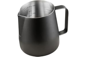 Wrobic Jarra de leche de acero inoxidable, 400 ml, para capuchino y latté, color negro