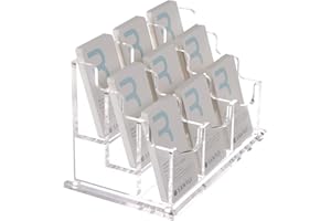 SANRUI Business Card Holder for Desk,Clear Acrylic Business Card Holder Display Business Card Organizer Storage for Office Desktop Countertop 3 Tiers 9 Slots