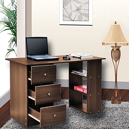 Anaelle Pandamoto Bureau Informatique Table de l'ordinateur avec 3 Tiroirs sur Bureau, Maison, Fête etc, Taille: 120*49*72cm, Poids du produit: 30.5kg, Brun