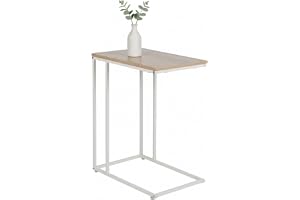 Relaxdays sidobord, HxBxD: 64 x 50 x 35 cm, MDF, metall, C-form, soffbord för soffa, vit/naturlig