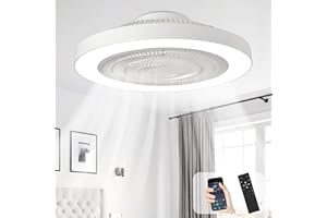 Depuley Ventilateur de plafond encastré: Ventilateurs de plafond discrets de 20 pouce pour chambre à coucher avec éclairage - Ventilateur sans pales blanc avec application et télécommande pour cuisine