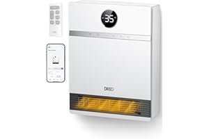 Dreo Intelligent Chauffage d'appoint, Oscillation à 30°, 2000W Chauffage Soufflant Mural, Salle de Bain, Thermostat Réglable, Télécommande, 24H Minuterie, Installation Facile, Compatible avec Alexa