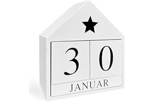 MIK FUNSHOPPING Wieczny kalendarz, kostka, blok stołowy, drewniany, kalendarz stały, do domu, biura, dekoracja stołu, biurko (dom biały)