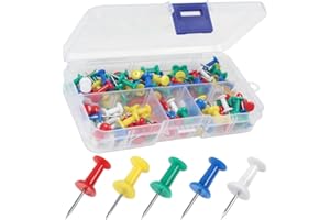 YOYUSH Lot de 100 punaises réutilisables avec boîte de rangement en plastique solide, antirouille pour tableau d'affichage en liège, tableau d'affichage, école et bureau (multicolore)