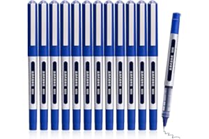 REAEONAT Rollerball Pens, 12 Pack 0.5mm Quick-drying Liquid Ink Stick Ballpoint Blue Gel Pens for Writing Note Taking School & Office Supplies