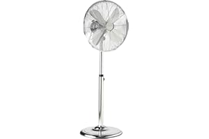 Tristar VE-5951 Ventilador de pie metálico compacto, 40 centímetros de diámetro y oscilante 85°, 3 velocidades, motor de cobre, ángulo ajustable 20°, 64,3 dB, asa integrada, altura ajustable, 50 W