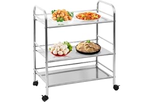 homewell Serveringsvagn i rostfritt stål, rullvagn med 3 nivåer kapacitet 75 kg rostfri stålvagn med hjul köksvagn rullvagn k