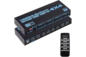 XYKJOBC Selector de Matriz 4X4,Matriz 4K HDMI 4 entradas 4 Salidas Matriz HdMI 2.0 Puertos 4x4 Soporta 4K @ 60Hz 4K Dolby Vision HDR HDCP 2.2 Soporte de Mando a Distancia