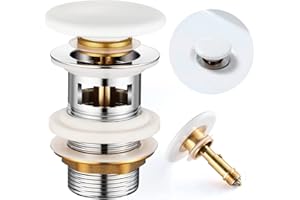 Tapón de Lavabo con Rebosadero, OTOmitra Pop-Up Válvula Desagüe, Universal Desague Lavabo Click Clack, válvula de desagüe con cubierta de cerámica blanca, antiobstrucciones