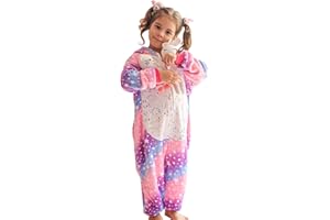 KAKU NANU Pigiama Intero Unicorno Bambina 2 a 10 Anni,Bambini con Cappuccio Flanella Unicorno Bambina Regalo