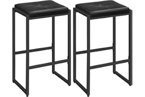 MAHANCRIS MANHANCRIS Taburetes de Bar, Juego de 2 Taburetes de Bar, Taburetes de Desayuno de 66 cm Tapizados en Cuero PU, Taburetes de Bar Altos para Encimera de Cocina, Bar, Fácil Montaje, Negro ABAHB05R01