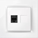 SIMON - Fixed Telephone Plug, RJ11 Connector, Simon 10 Series, Wall Rosette, Recessed Plug, Easy to Install, Includes Frame,