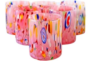 MurArt Bicchieri di Murano Set da 6 bicchieri da 400ml Collezione Tower in vetro soffiato a mano in lavorazione artigianale Made in Italy (Rosa, Bicchiere 6pz)