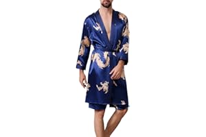 Allthemen Satin Bademantel mit Hose Herren Seide Morgenmantel Leicht Kimono Lang Hausmantel Satin Robe