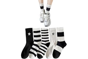 COACOM 5 Pares De Calcetines Casuales En Blanco Y Negro, Cómodos Y Transpirables, Calcetines Deportivos A Rayas Personalizados Y De Moda, Accesorios De Ropa De Moda Y Versátiles, E Interesantes.