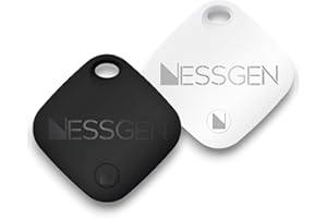 NESSGEN® ORBIT Air Tag Bluetooth Tracker Smart Tag Bundle (2025 Model) | 2 Pack (Black & White), iOS Only | Apple Find My Compatible (MFI), 2 Year Battery, Splash-Proof Silicone Case & Spare Battery