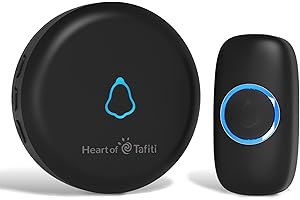 Heart of Tafiti Sonnette sans Fil, Étanche IP55, Portée de Signal Étendue, Kit de Carillon Électronique avec Récepteurs à LED Enfichables pour la Maison, Noir