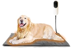 Rvister Pet Heating Pad for Cats Dogs, 70x45cm, Timing & Temperature Adjustable Safe Electric Dog Heat Bed Mat, Soft Cozy Replacement Blanket for Newborn/Whelping/Puppy/Old Cat and Dog