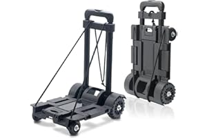 Y-NUT Carrello a mano pieghevole da 65 kg, 4 ruote, leggero, carrello da viaggio con cintura per shopping, campeggio, pesca, trasporto di articoli da viaggio, nero
