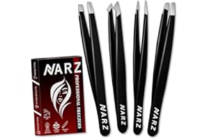NARZ 4Pcs Professional Tweezer for Facial Hair Women & Men Stainless Steel Precision Tweezers for Ingrown Hair Tweezers for M