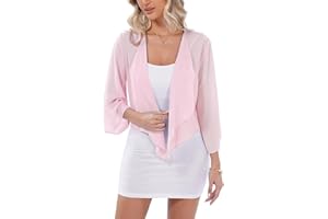 Aottori Cardigan Boléro Court Femme en Mousseline de Soie Gilet à Manches Évasées 3/4 Boléro Veste Elégant Chic pour Robe Bretelle Mariage