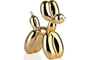 suruim Lucido Galvanotecnica Palloncino Cane Statua Collezionabile Figure Arte Scultura Animali Figurine Resina Artigianato Soggiorno Desktop Home Decor (Oro,17cm)