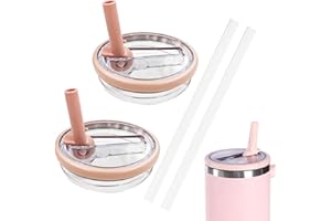 NEERIX 2 Stück Wiederverwendbare Ersatzdeckel für 40oz Becher,Premium Ersatzdeckel mit Strohhalm,Auslaufsicher und Staubdicht,Zubehör für Stanley Cup,inklusive Deckel mit Strohhalm(Rosa)