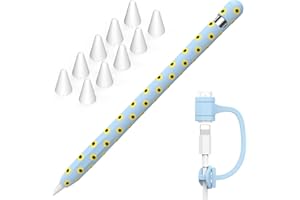 NIUTRENDZ Estuche con Estampado de Girasol para Apple Pencil 1ª Generación Protectores de Silicona con Funda de Puntas de Lápiz de Apple y Correa Adaptadora de Cable (Girasol + Azul)