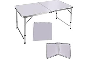 YOUSEAHOME Folding Table 3ft w/Adjustable Height of 67cm/37cm, Lightweight Portable Aluminium Camping Buffet Wedding Market Garden Party Car Boot Stall Picnic Foldable Table w/Carry Handle, Easy to Storage Desk