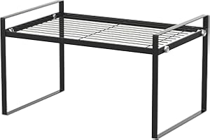 DAKLUNAR Organizador de armario de cocina, 33 x 21 x 18,5 cm, Organizador de Cocina de metal, estante para armario de cocina con alfombrilla antideslizante, para cocina, baño, tablero de mesa, aparador (negro)