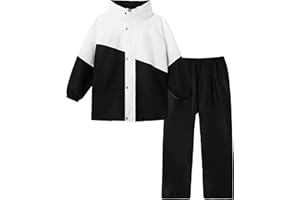 Volunboy Enfants Imperméable à Capuche Boutons Manteau Veste de Pluie et Pantalon Combinaison pour Fille Garçon