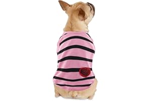 DROOLINGDOG Dog Shirts for Small Dogs Summer Basic T-Shirt Striped Puppy Clothes Sequins Love Heart Sweatshirt Soft Cotton Short Sleeve Tee Shirt Pet Girl Boy Clothing Pullover Chihuahua Apparel, Rose, Medium