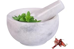 Marble Hives Marble Mortar & Pestle Kitchen Set – 2.5,4,5 Inch Herb Grinder, Spice Grinder, Pill Crusher, Fine Powder Grinder, Avocado Masher & Coffee (White, 5 Inch Bowl Shape)