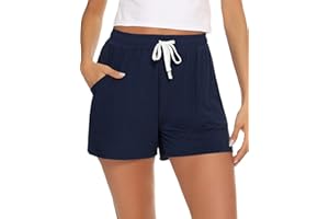 Aseniza Pantaloncini Corti Donna Cotone, Pigiama Estivo a Righe Pantaloni,Shorty Casual da Donna Pigiama Pantaloncini con Tasche