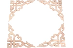 MUXSAM 4Pcs Wood Carved Furniture Corner Applique Square Hollow Design Wooden Decals Decor for Door Wall Ceilings Cabinet Cupboard, Home Ornamental 15x15cm/5.91"x5.91"
