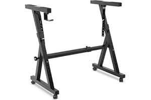 Pyle Uniwersalny elektroniczny, czarny, wytrzymały stojak na klawiaturę w stylu Z, przenośny stojak na fortepian z regulowaną wysokością i szerokością, kółka blokujące