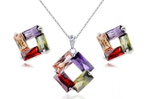 Crystalline Azuria Zirkonia Kristalle Rhombus Schmuck-Set Halskette Anhänger Ohrringes 18ct Weiß Vergoldet Schmuck-Set für Damen und Mädchen
