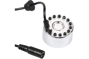 Mutuer Nebelmaschine, 24V Farbwechsel Ultraschall Nebelmacher Wasserbrunnen Teich Zerstäuber Luftbefeuchter 12 LED(Adapter is not Included)
