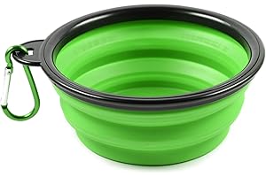 PhoneNatic Ciotola pieghevole per cani in silicone verde, ciotola da viaggio per cani e gatti con moschettone, S, verde, 350 ml